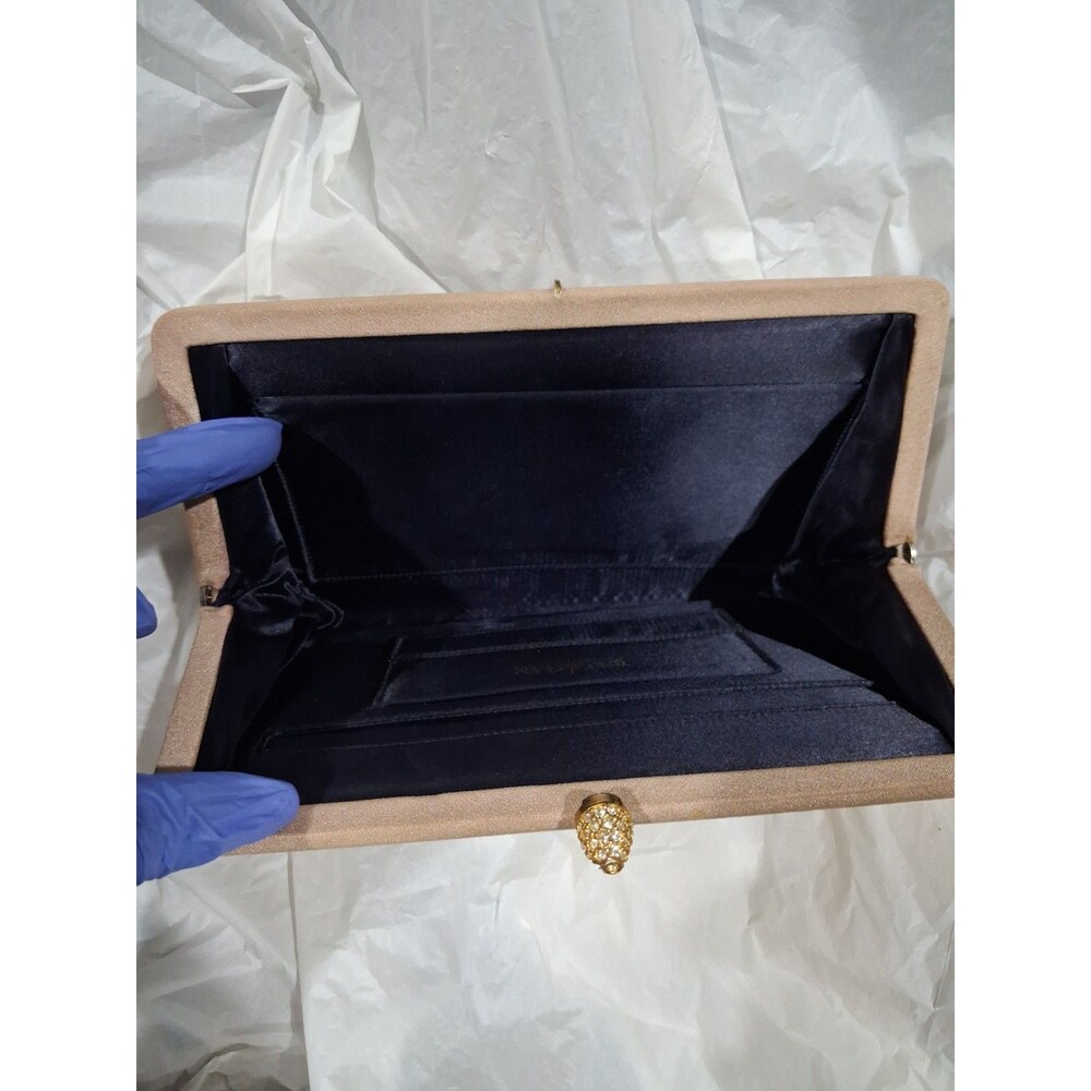 Vintage 1950's Waldman Nude Brown Clutch Purse Gold Jeweled Hardware - Picture 4 of 8